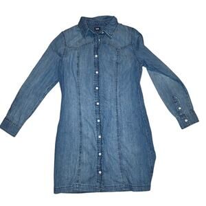 Vtg Lee Denim Dress Snap Front 70s Romatic Western Sz S Cowgirl